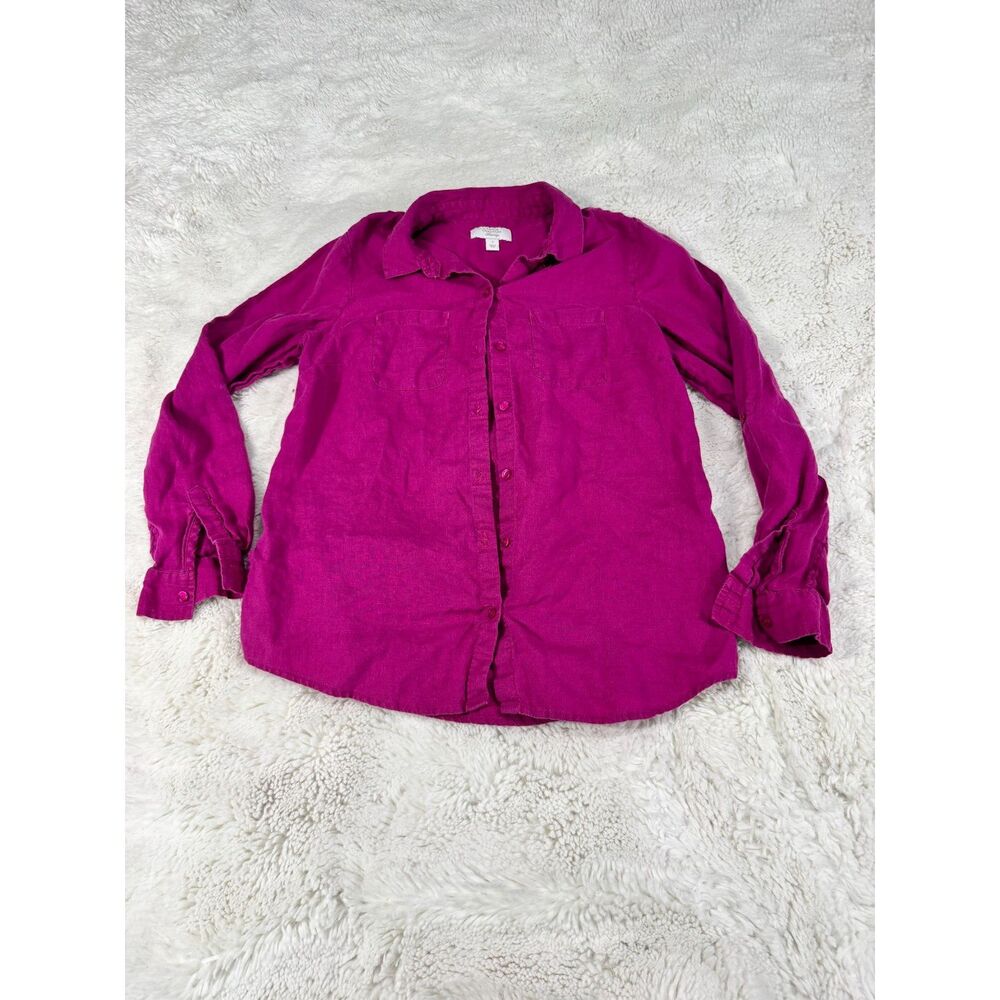 Charter Club Luxury 100% Linen Magenta Pink Button Down Shirt S